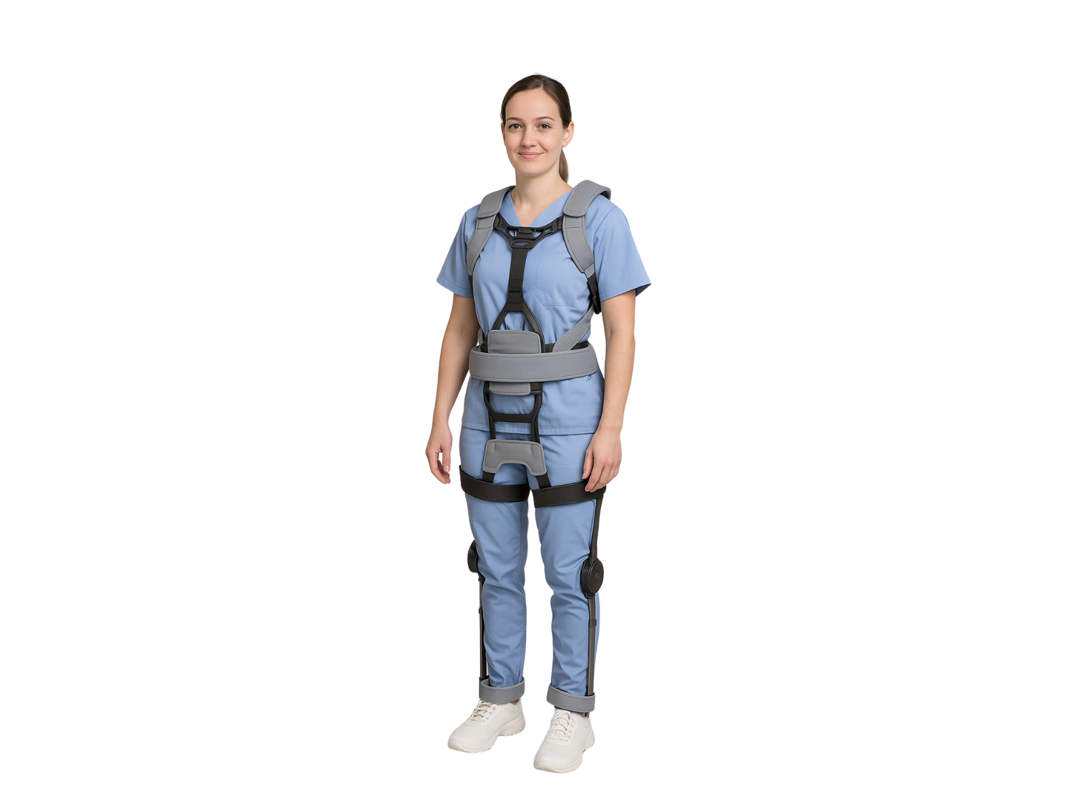 Von Chat GPT generiertes Bild zu Pflegekraft mit Q20 Exoskelett